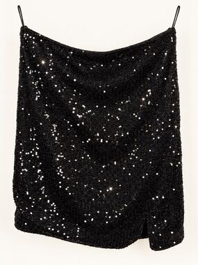 Princess Polly Black Sequin Mini Skirt Side Slit Size 4 NWT
